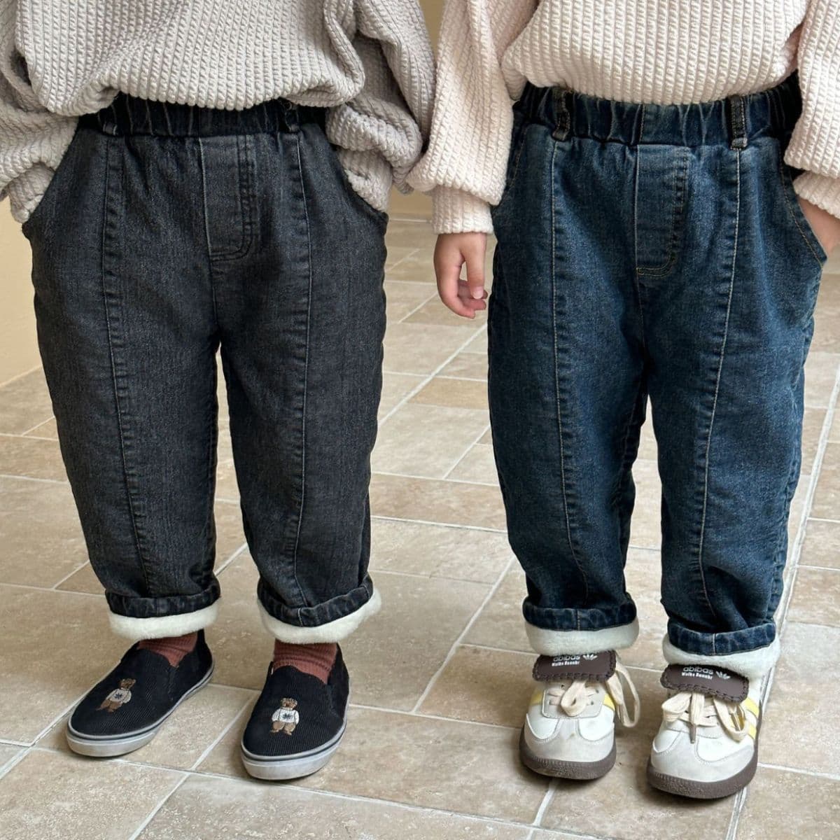 Children's thickened warm Skinny-fit denim trousers