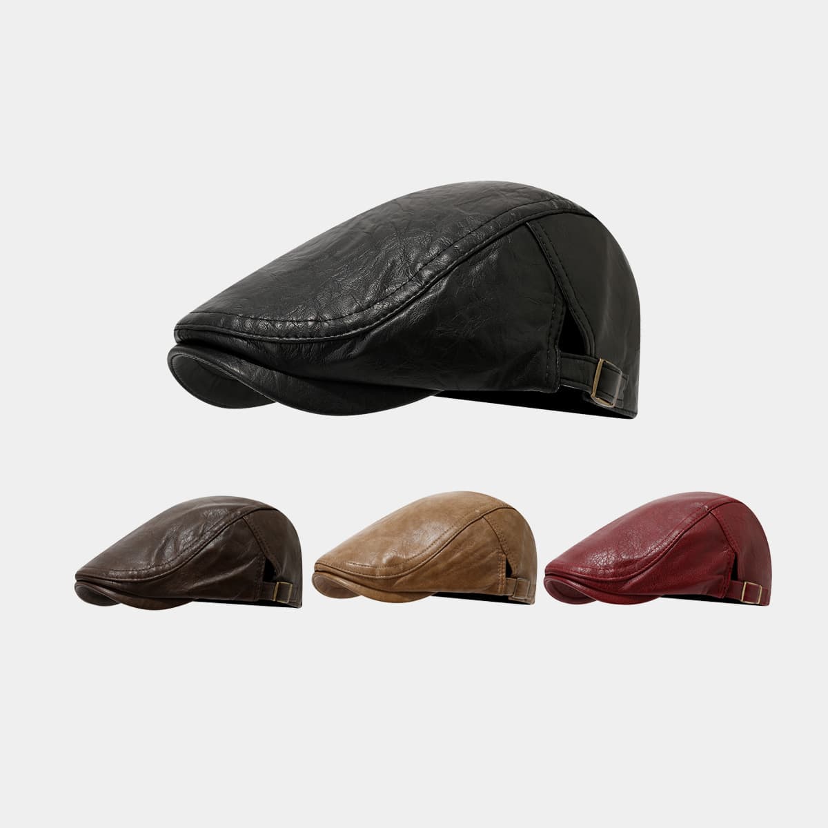 Vintage American leather flat cap - unisex retro beret painter hat