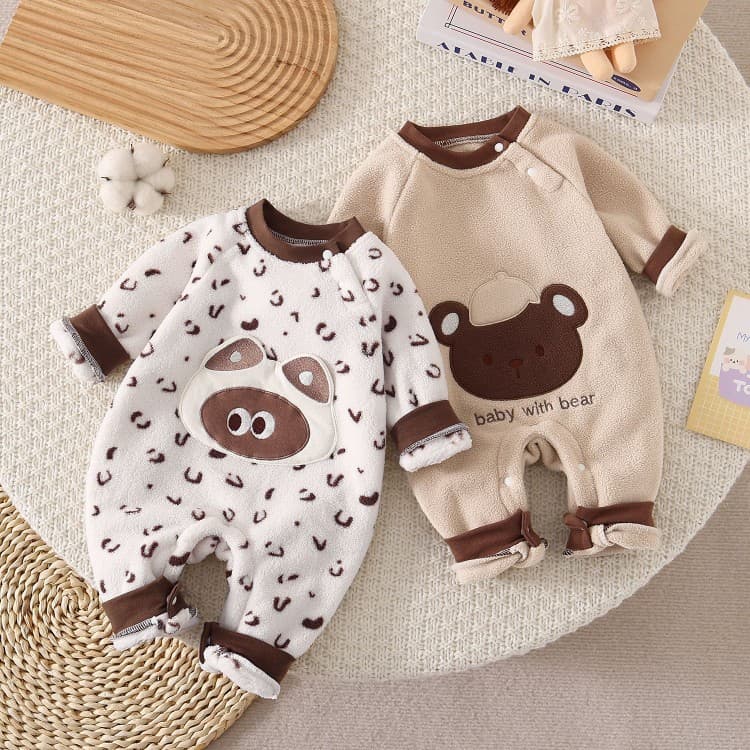 Cute plush warm crawling romper for babies