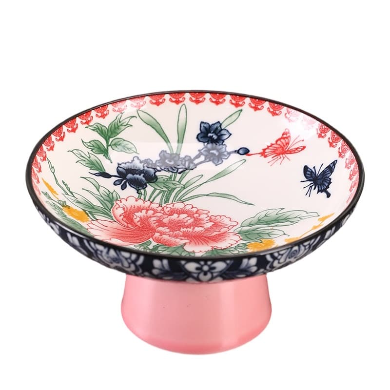 Vintage Hand-Painted ceramic pedestal plate high foot dessert snack