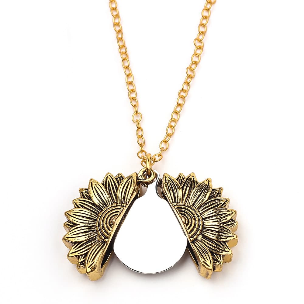 Personalized engrave name date sun flower necklace custom text