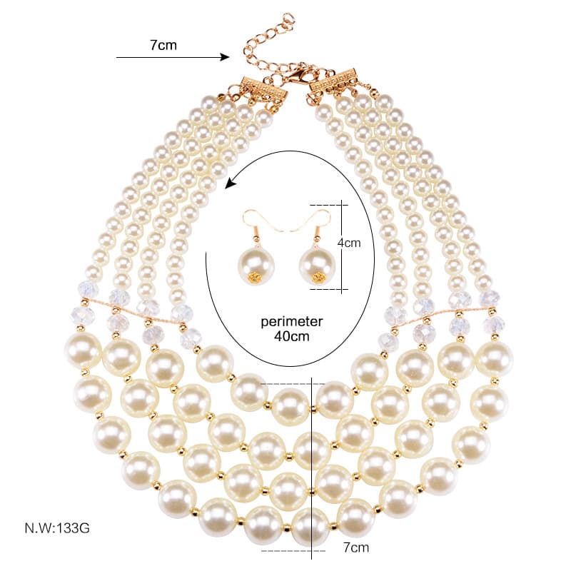 Europe necklace crystal pearl Long Earrings female bride jewelry set