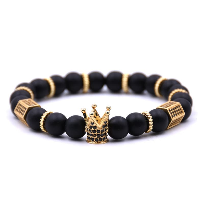 Natural stone micro crown inlaid copper bracelet white Zircon beads