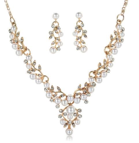 Wedding women jewelry sets simulated pearl flower statement necklace