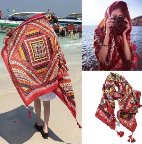 Indian Hippie Shawl Beach Scarves Linen Warm Retro Geo Bohemian