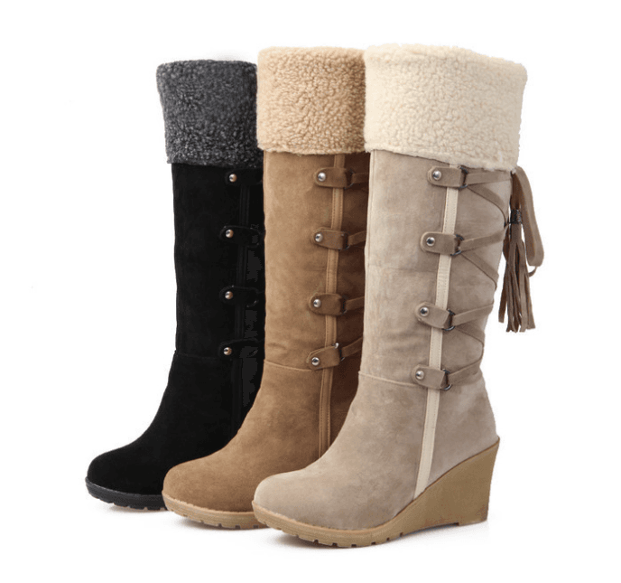 AIWEIYi Women Knee High Boots Wedge Heels Shoes Knight Warm Winter