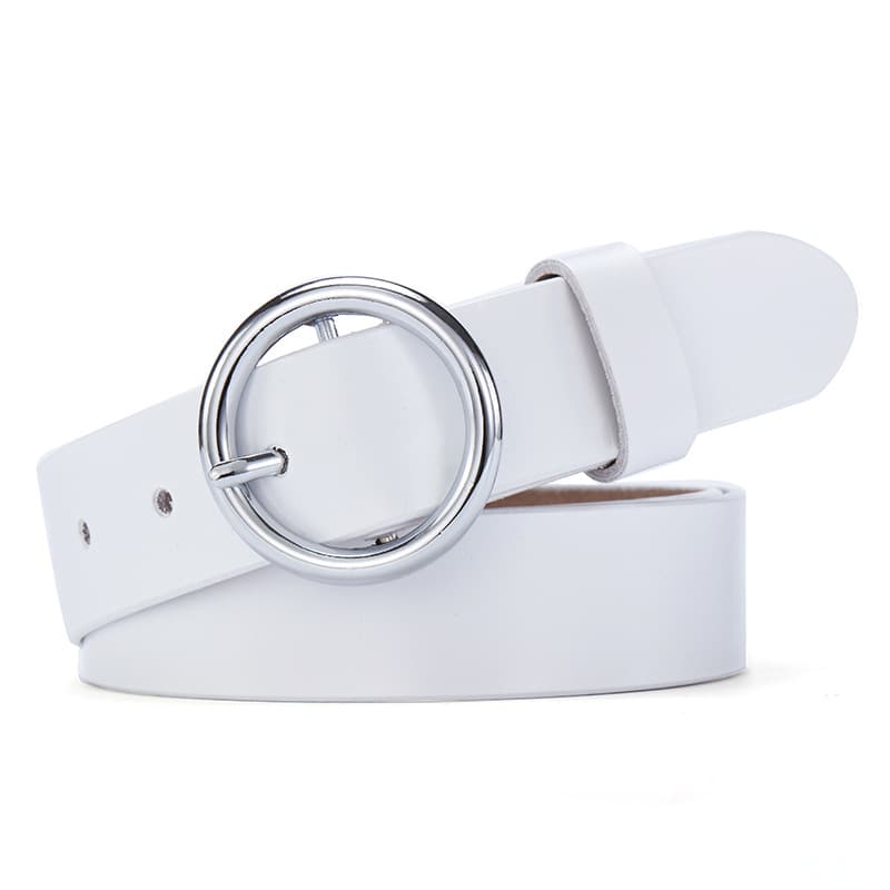 Round buckle belt women leather Korean version