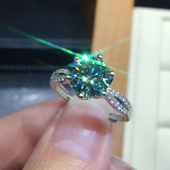 Black angel blue green moissanite stone adjustable ring 925 silver