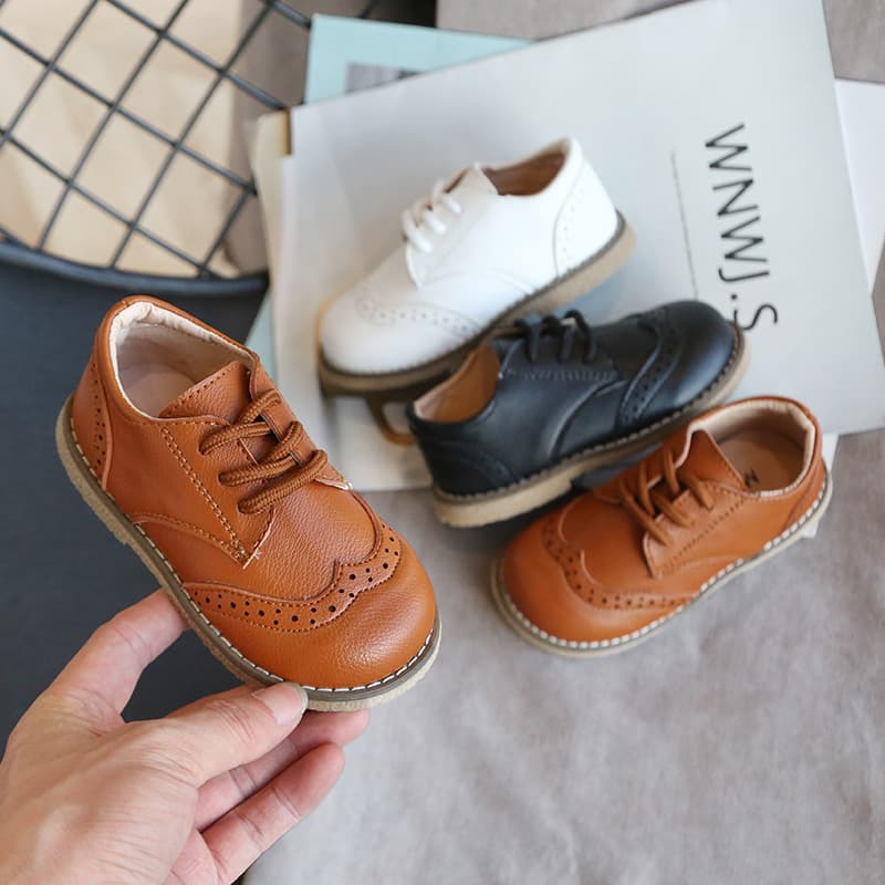 Boys leather shoes British autumn children's baby Korean girls black