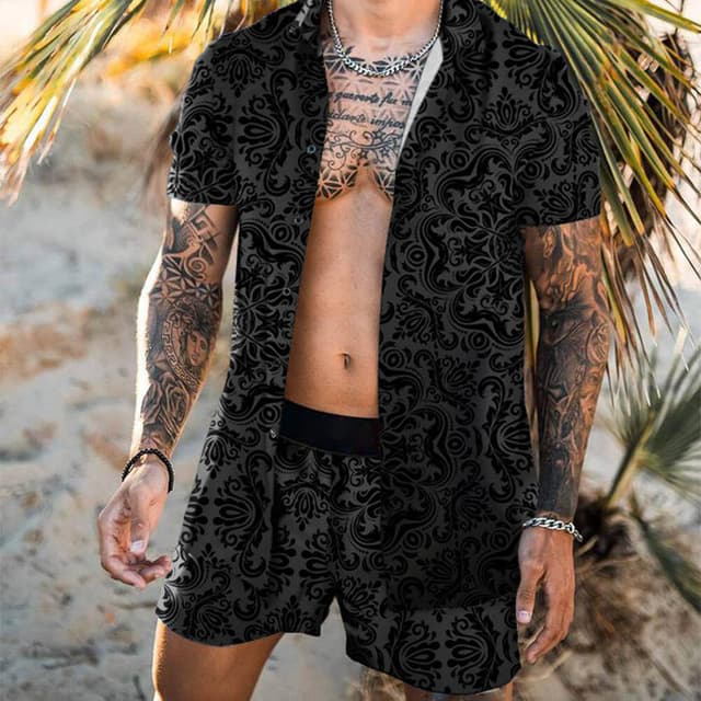 Floral Shirt Beach Two Piece Suit Men Sets
