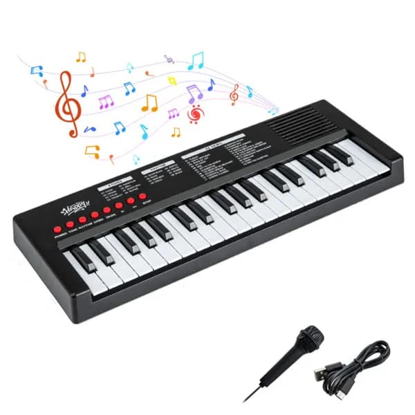 Black 37 keys kids electronic keyboard with microphone, 8 tones & 8