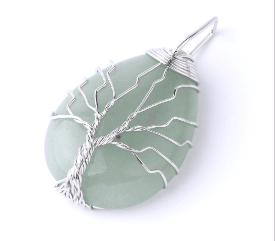 Natural stone pendant gold color wire wrap gem