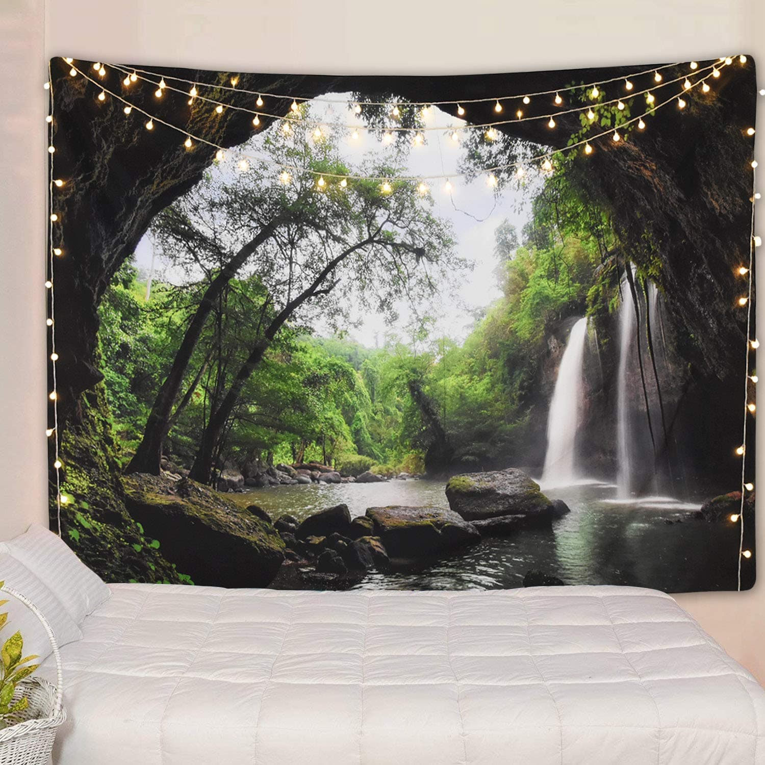 Beautiful cave waterfall print wall hippie tapestry polyester fabric