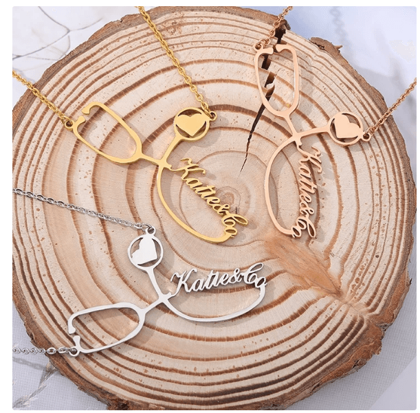 Customized stainless steel stethoscope name necklace for women