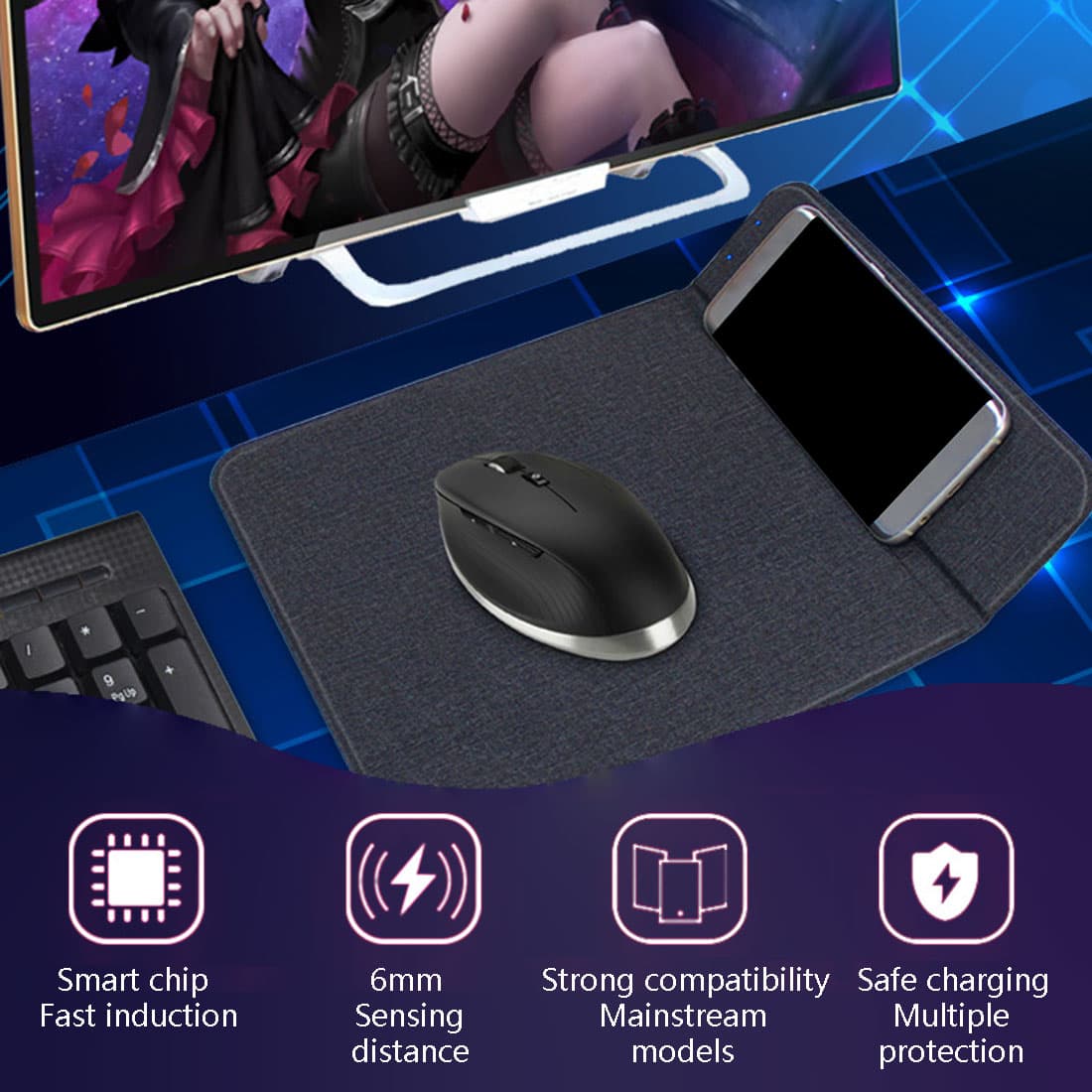 2 In1 wireless charging mouse pad charger holder Non-slip pad