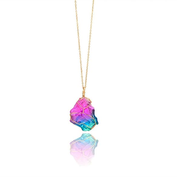 Rainbow quartz crystal necklace