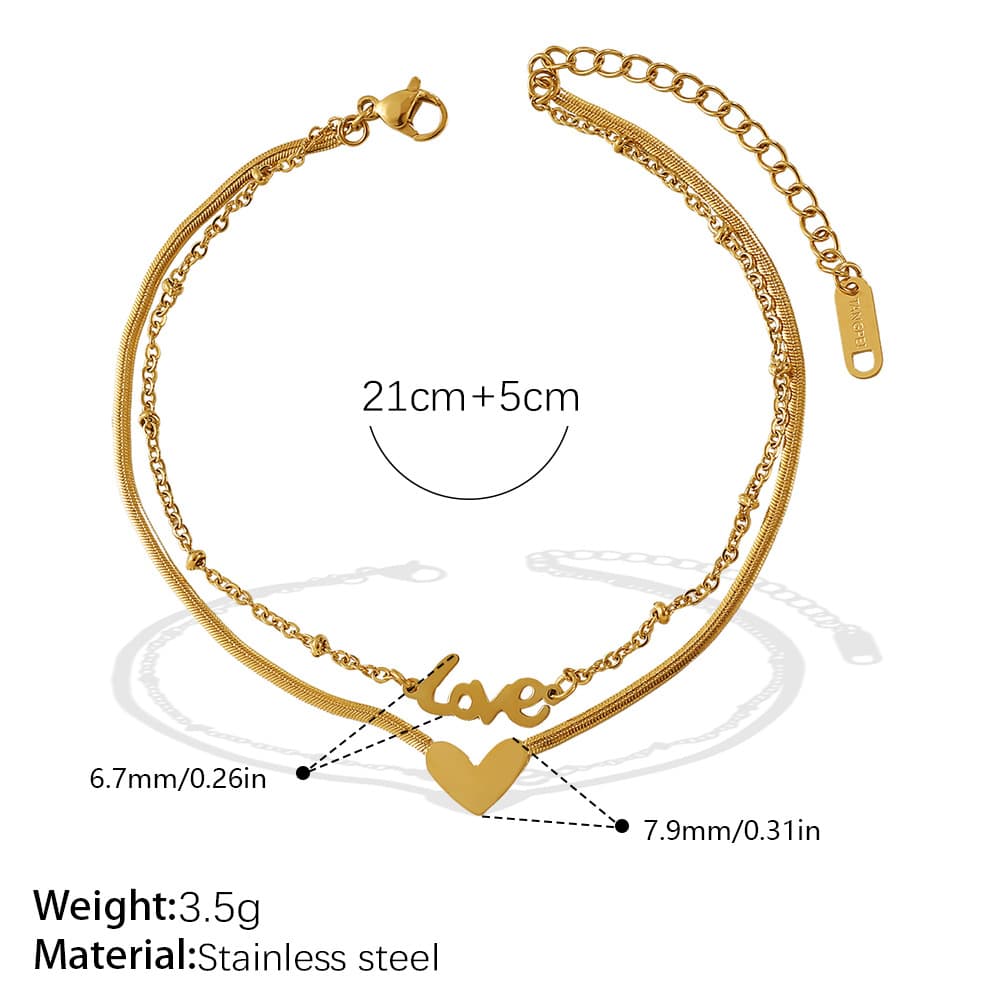 European & American Double Layer Heart Love Pendant Anklet For Women,