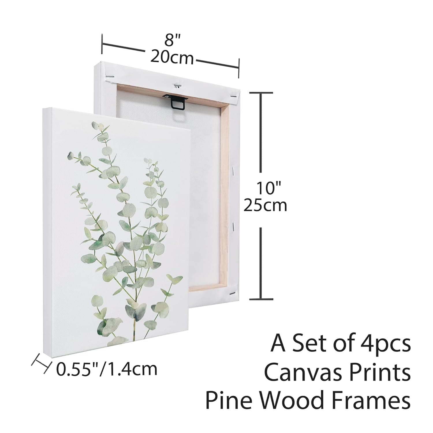 4PCS 8X10in, botanical plant canvas wall art, framed boho decor