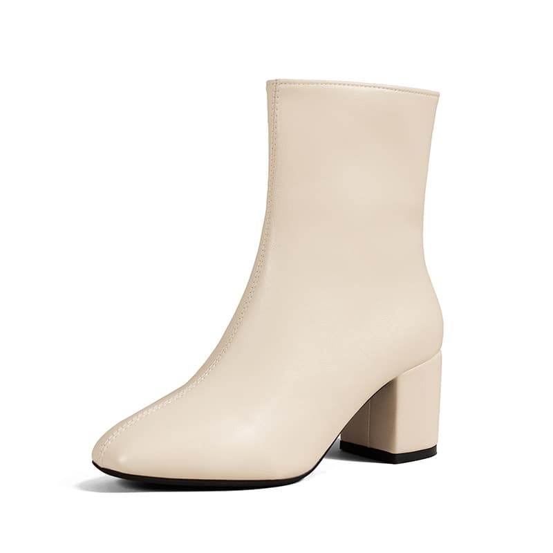 Chunky Heel Pointed Toe Boots With Side Zipper Mid-calf Boot