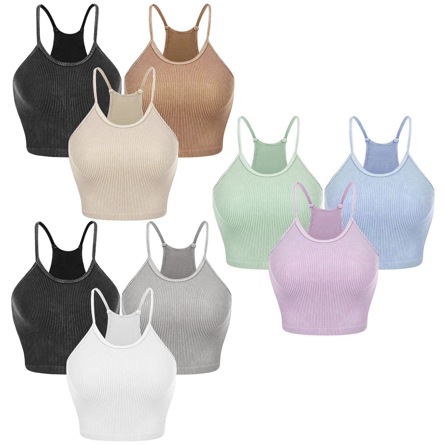 3 pack women crop basic tank top ribbed knit sleeveless round neck 9