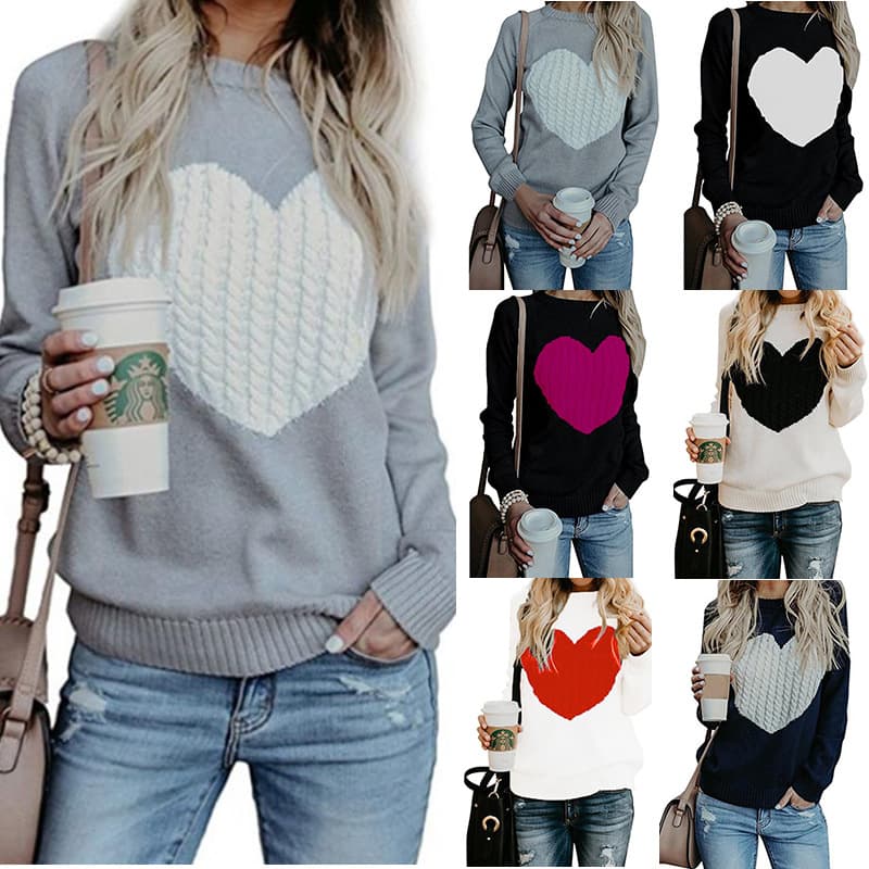 Love Printed Pullover Sweater For Women Solid Color Spring And Autumn