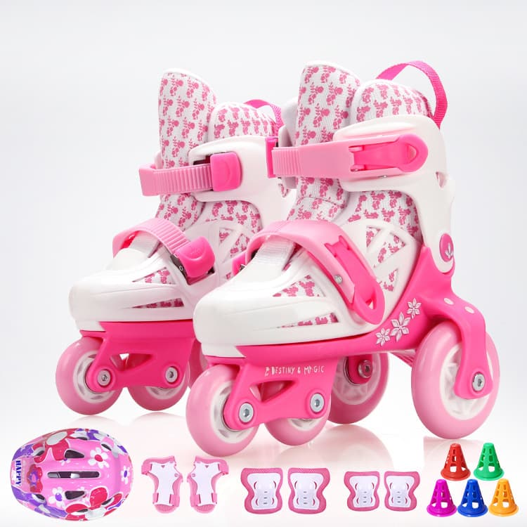 Full set of adjustable double row kids roller skates