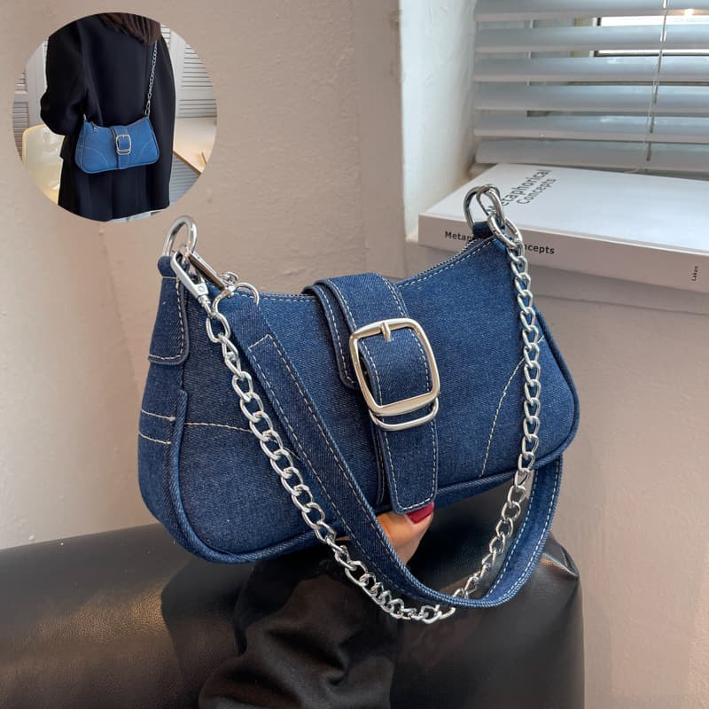 Denim Shoulder Bags Women's Chains Handbag Crossbody Small Square