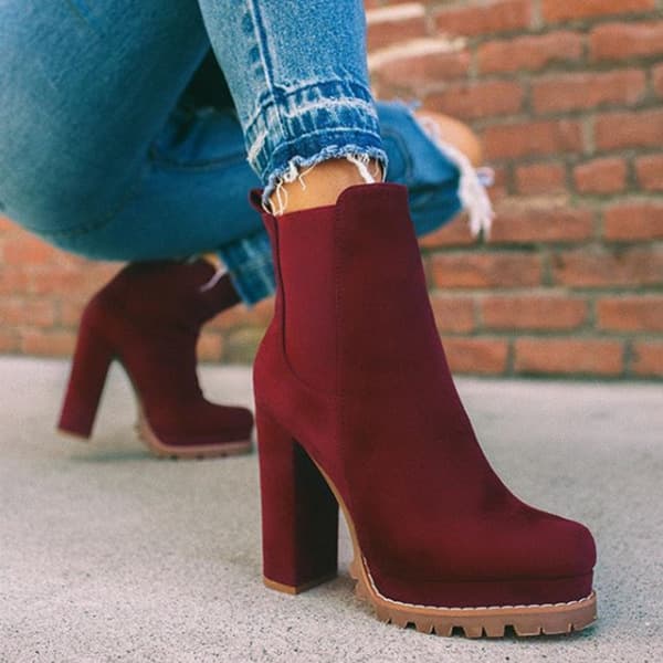 Round-toe Ankle Boots Solid Leopard Print Thick Square High Heel