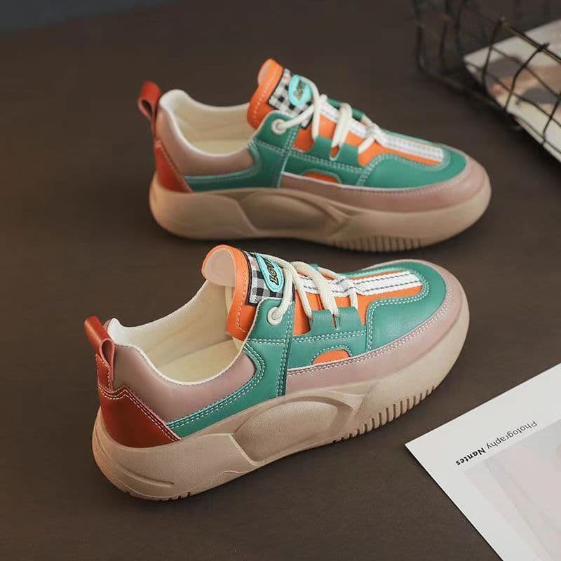 Women's Thick-soled Leather Stitching Sneakers