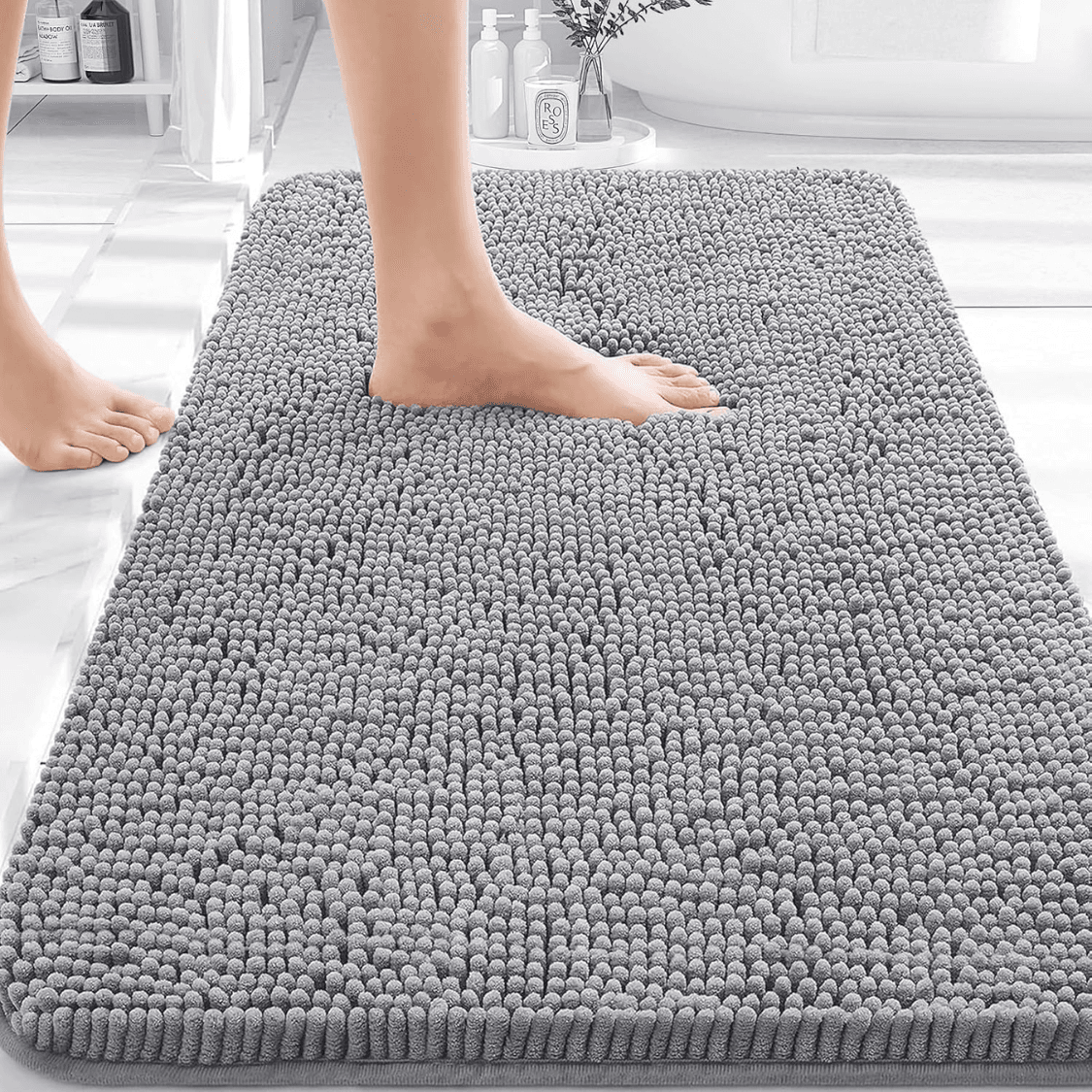 Bathroom rugs extra soft absorbent chenille bath rubber backing quick