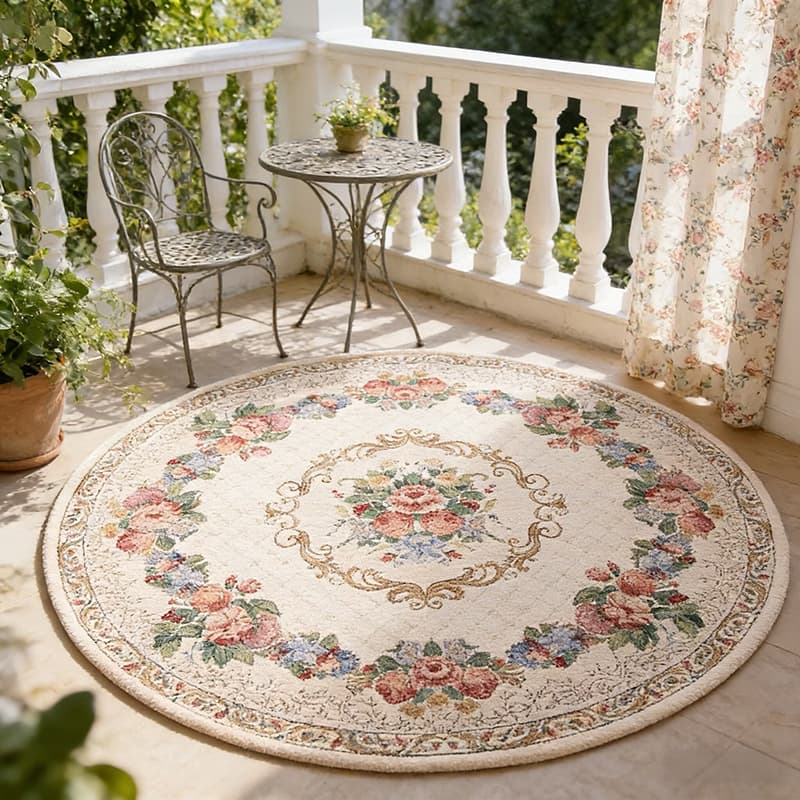 1pc French vintage country pastoral floral pattern round carpet
