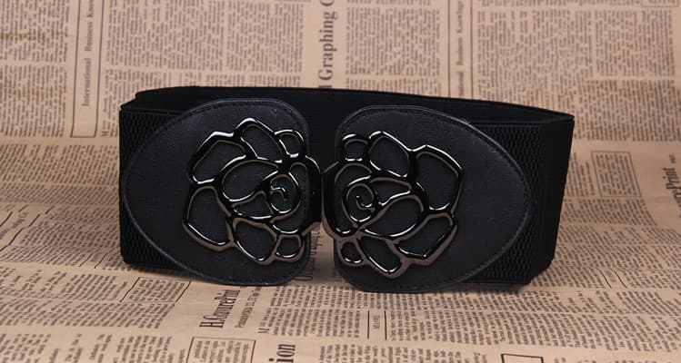 3 women's belts elastic rose buckle tight