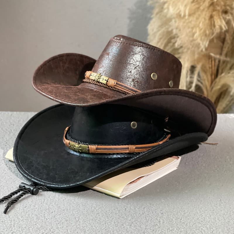 Leather retro ethnic western denim hat