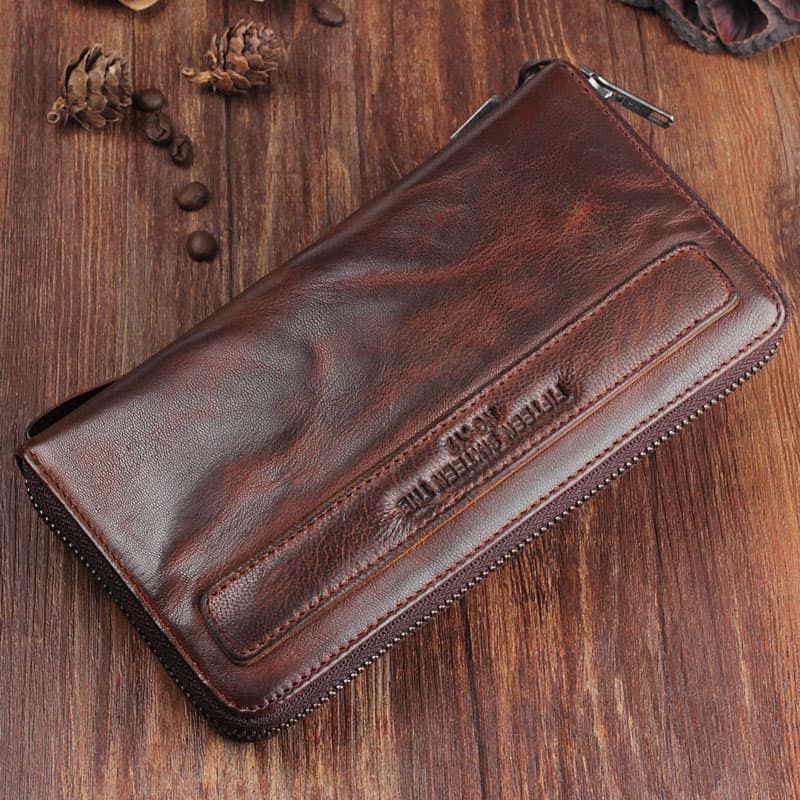 Men's handmade sheepskin retro long wallet