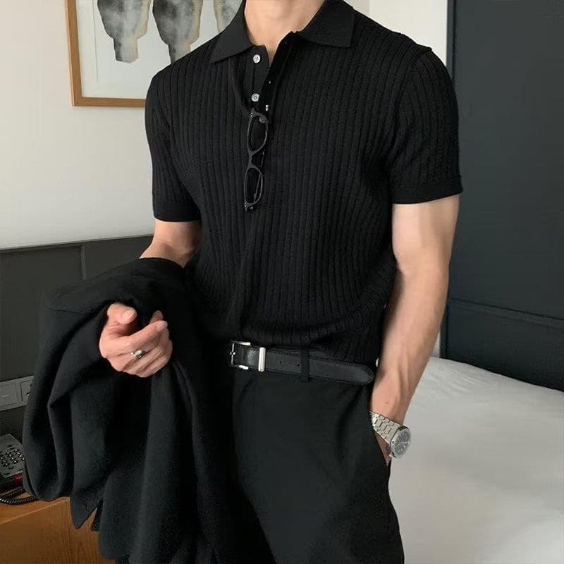 Lapel Polo Shirt Men's Brand Casual Summer Texture Solid Color Korean