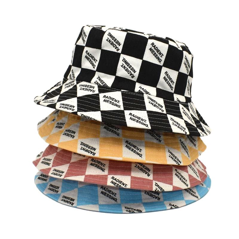 Letter Plaid Bucket Hat Women's Double-sided Wear Hat