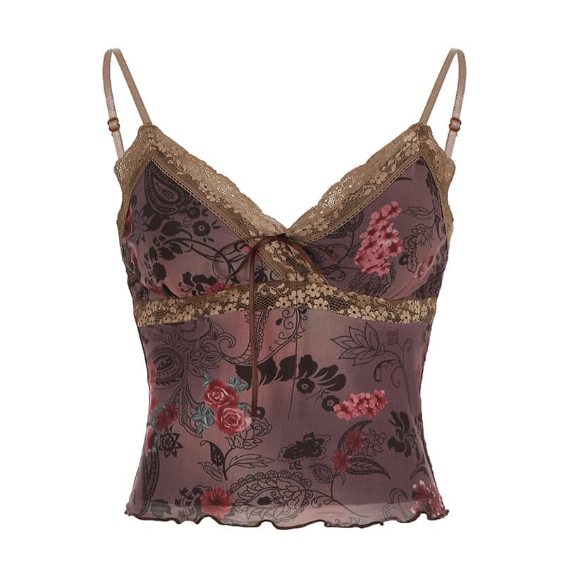 American retro flower print camisole