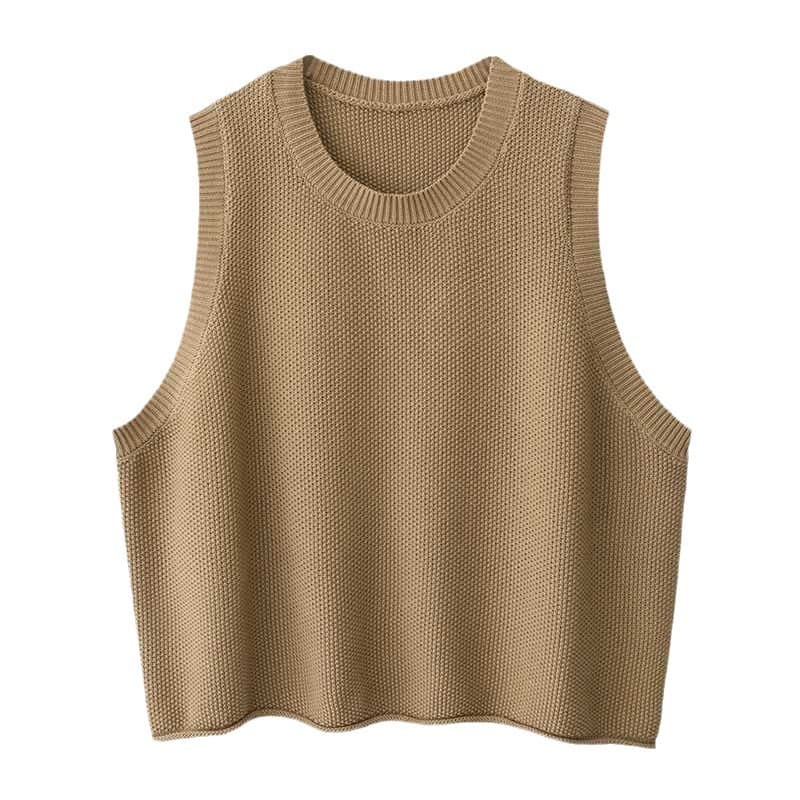 Women sleeveless vest bandage dress outer wear solid color round neck