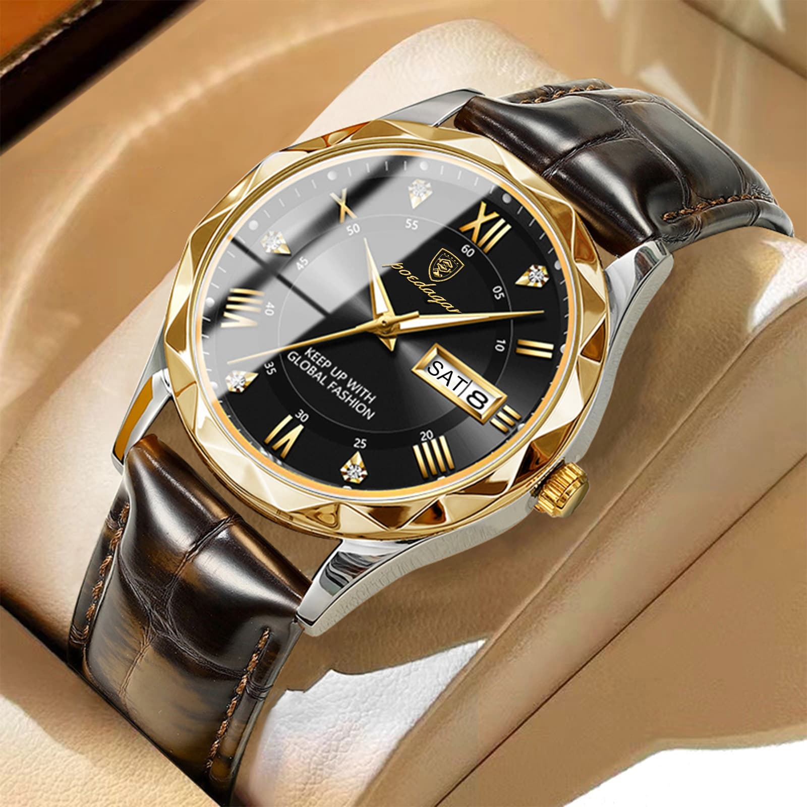 Leather belt men's luxury quartz wrist watch