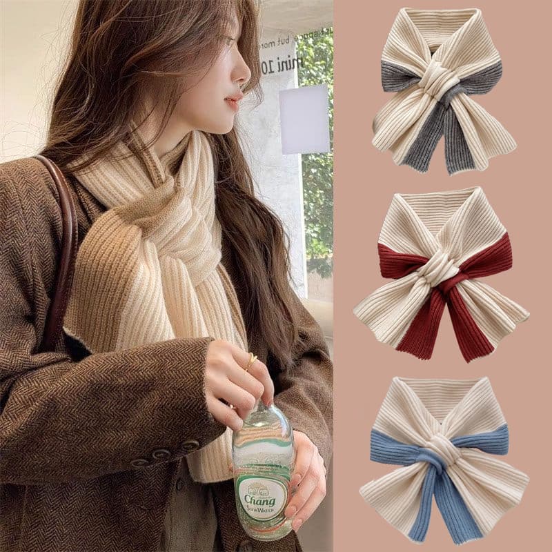 Sweet Color-blocked Knitted Scarf For Women Autumn And Winter Warm