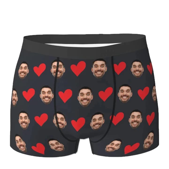 Personalized Face Photo Underwear Custom Heart Boxer Briefs Men Gift