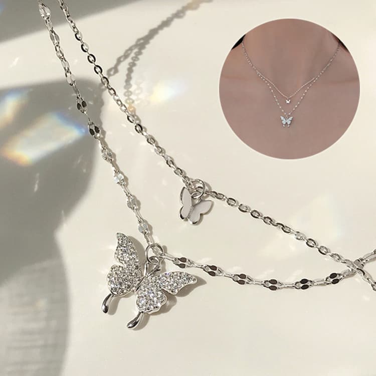 Jewelry elegant silver color shiny butterfly necklaces ladies