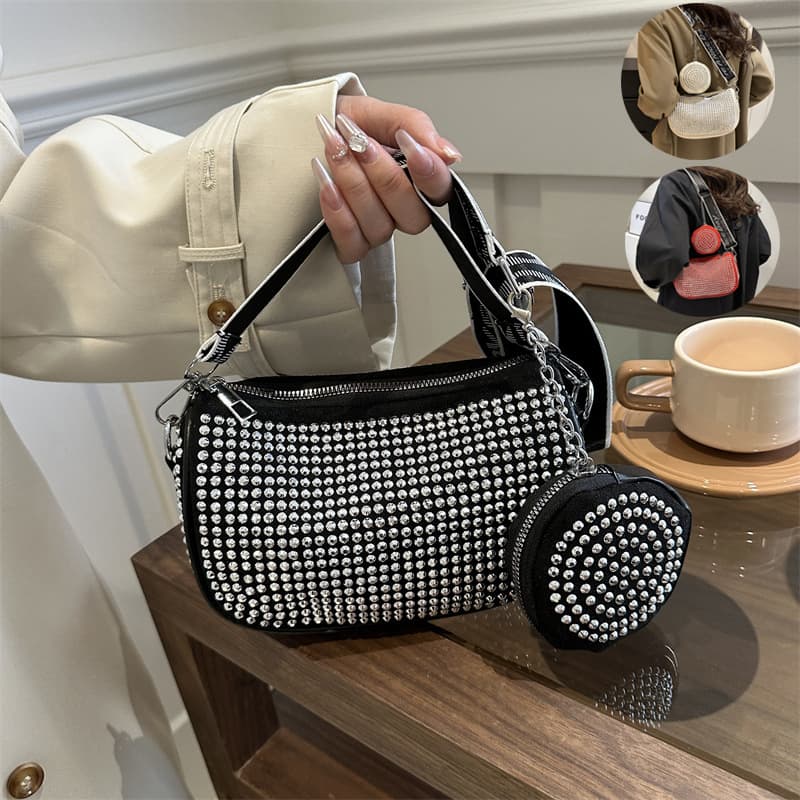 Rhinestone Shoulder Bag With Small Purse Party Underarm Crossbody Bag