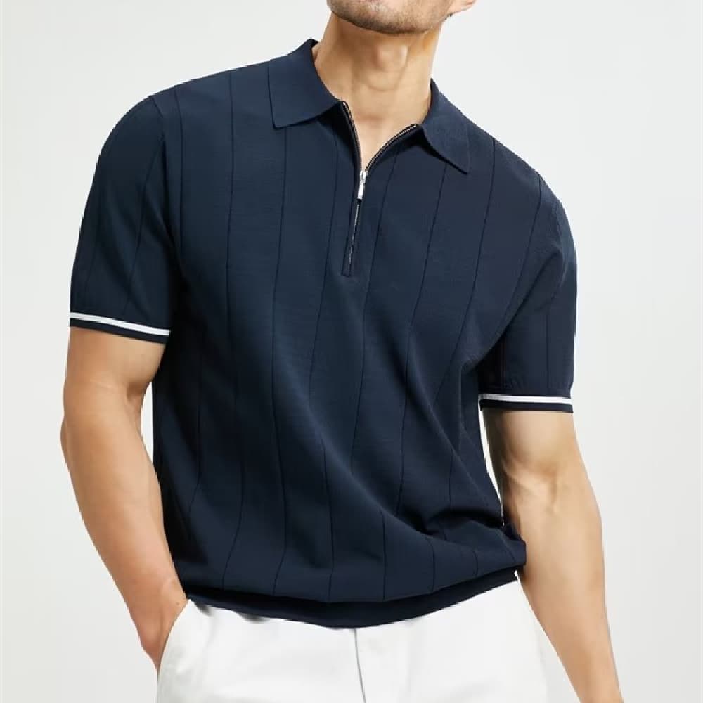 Short-sleeved Polo Shirt Summer Lapel Zipper T-shirt Tops Mens