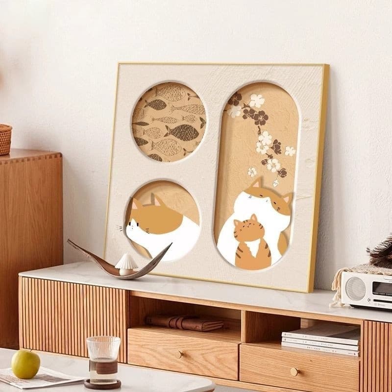 Cute cat dining roomliving room cream desktop decorative painting