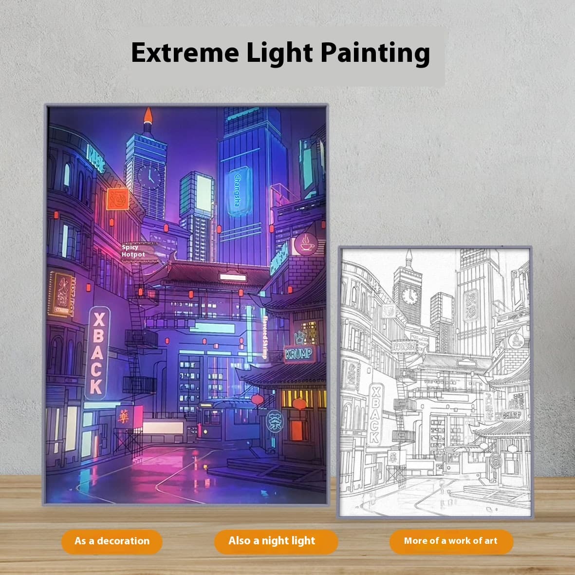 Changsha night view light painting desktop Two-dimensional sketch