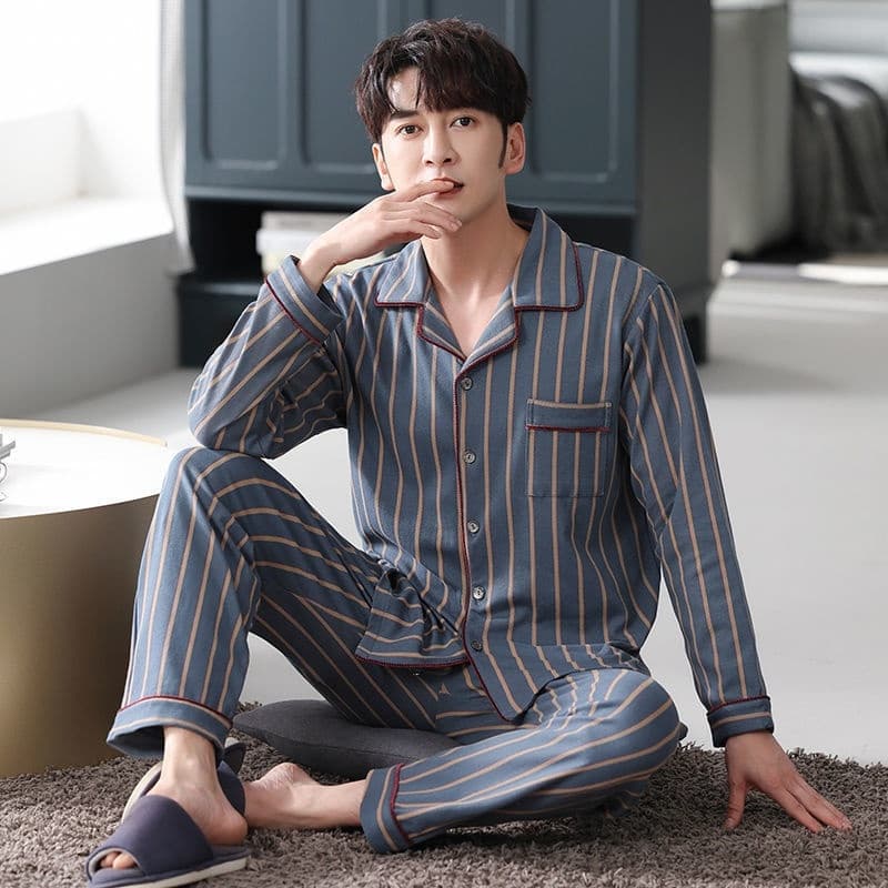 Men's Autumn And Winter Cotton Long-sleeved Trousers Thin Pajamas