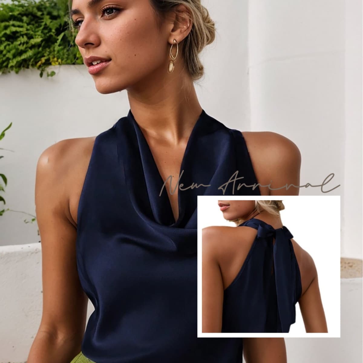 Women solid color swing collar sleeveless vest elegant shirt