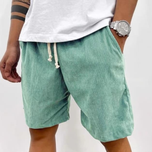 Men's Corduroy Shorts With Drawstring Casual Pockets Pants Summer