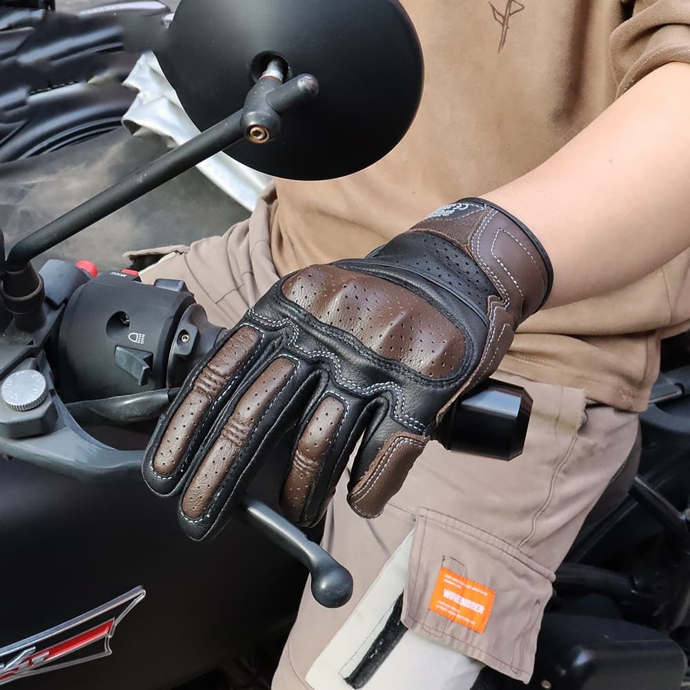 Breathable touch screen motorcycle riding leather gloves men's